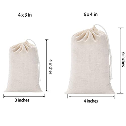 20 Pcs Natural Cotton Muslin Drawstring Bags, 6 x 4 Inches | Unbleached Cotton, Straining Herbs Cheesecloth, Coffee Tea Brew, Soup Gravy Broth Stew, Bone Broth & Spice Bags - size: 6 x 4 inches