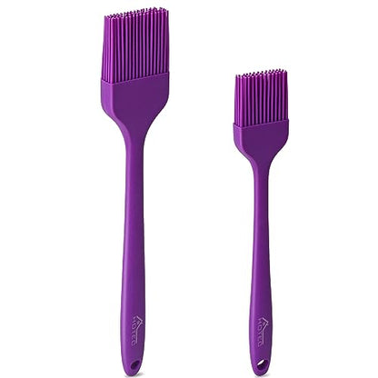 HOTEC Basting Brushes Silicone Heat Resistant Pastry Brushes Spread Oil Butter Sauce Marinades for BBQ Grill Barbecue Baking Kitchen Cooking BPA Free Dishwasher Safe (Purple) 2pcs - color: Purple