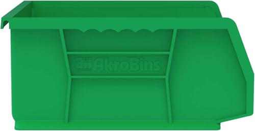 Akro-Mils 30255 AkroBins Plastic Storage Bins, Space-Saving Stackable Bins for Garage, Pantry, Craft Organization, 11" x 16" x 5", Green, 6-Pack - color: Green