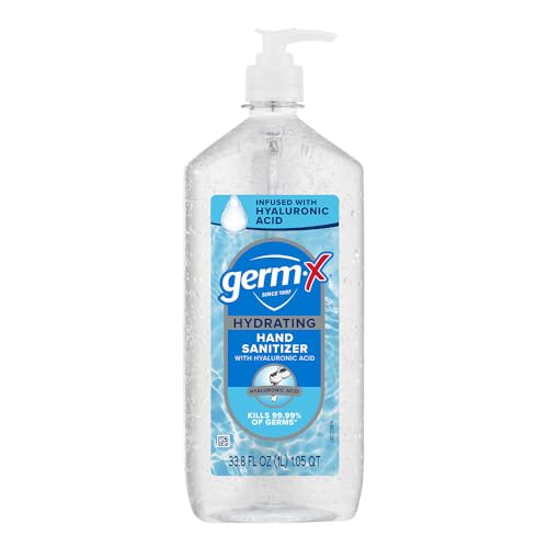 Germ-X Hydrating Hand Sanitizer, with Hyaluronic Acid, 1L Bulk Pack, No Rinse Formula, Sanitizing Liquid Gel for All Skin Types, Formulated without Parabens, Phthalates & Dyes - size: 33.8 Fl Oz (Pack of 1)