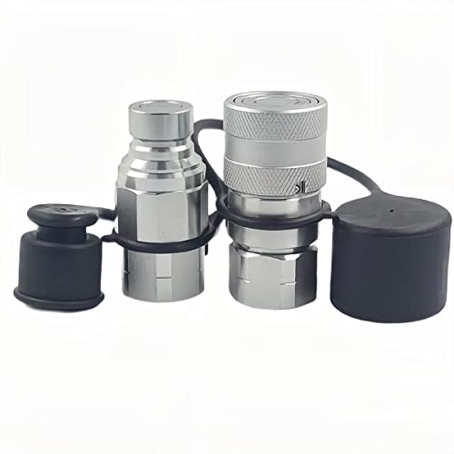 2-Sets 3/4" SAE-12 UNF1-1/16 Skid Steer Flat Face Hydraulic Quick Connect Coupling/Coupler, 1/2 Body W/Dust Cap - size: 2-Sets 3/4" SAE