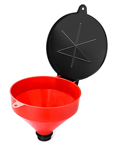 QWORK 4 Quart Lockable Drum Funnel with Removable Screen Filter, 2" BSP Adaptor Safety Plastic Oil Funnel Screen Filter Spill-Free for 55 gal Steel or Poly Drums