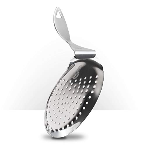 Piña Barware's The Bender - Stainless Steel Commercial Bent Handle Julep Style Cocktail Bar Strainer, Polished Finish 1 Pack - color: Mirror Polished, 1 Strainer