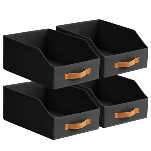 Homsorout Fabric Storage Bins for Organizing - 4 Pack Large Trapezoid Collapsible Storage Bins with Front Handle, Closet Organizers and Storage for Bedroom, Home Shelves, Small Spaces, Black - color: Black, size: 4 Pack