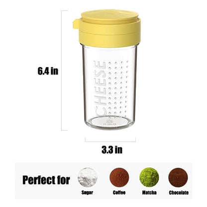 12-Ounce Glass Parmesan Cheese Shaker with Airtight Lid - Anti-Clogging Dispenser for Grated Cheese, Sugar, Matcha & Spices