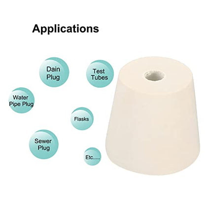 MECCANIXITY Rubber Tapered Plug 25mm to 33mm with 8mm Hole Test Tubes Bungs Stopper White for Lab Home 3 Pieces - size: 25mm to 33mm
