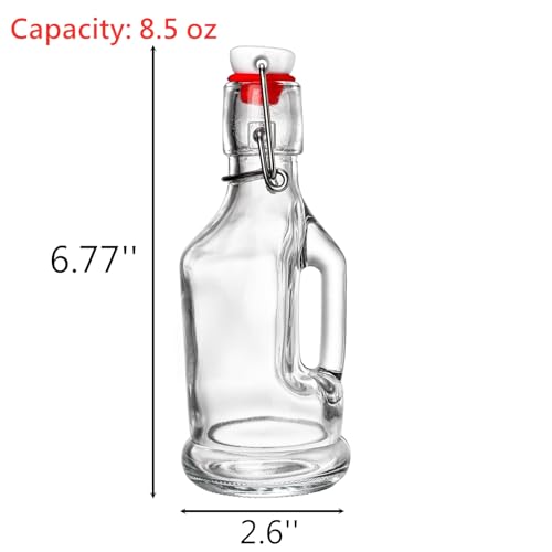 Tebery 10 Pack Swing Top Glass Bottle, 8.5 Oz Clear Beer Kombucha Brewing Bottles with Airtight Lid, Flip Top Fermentation Bottle with Handle for Kefir Oil Vinegar Vanilla Extract Carbonated Drink