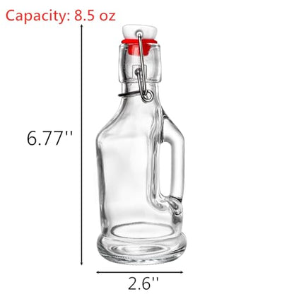 Tebery 10 Pack Swing Top Glass Bottle, 8.5 Oz Clear Beer Kombucha Brewing Bottles with Airtight Lid, Flip Top Fermentation Bottle with Handle for Kefir Oil Vinegar Vanilla Extract Carbonated Drink