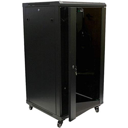 NavePoint 22U Server Cabinet Wall Mount Rack Enclosure with Caster Wheels, 2 Fans, Locking Glass Door, Removable Side Panels – 22U Network Cabinet 23.6” Deep, 19” Server Rack for A/V Equipment - size: 22U - 600mm Depth
