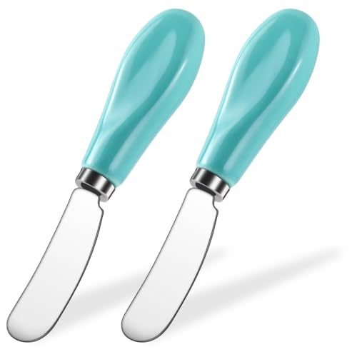 Stainless Steel Butter Spreader Knife 2 Pack with Handle for Kitchen Green | Dishwasher Safe, for Soft & Hard Cheese, Jam, Cold Butter - color: Green 2 Pack