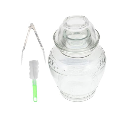 Airtight Glass Pickle Jar 5lb Capacity Thickened Sauerkraut Fermentation Crock with Water Seal Lid, Includes Inner Cover, Brush and Tongs for Kitchen Food Storage