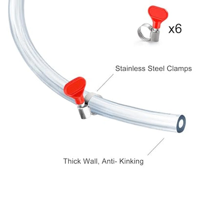 20 Feet - Kegerator Line 3/16" ID 7/16" OD Beer Line Tubing Food Grade Hose Clear Vinyl PVC Tubing with 6 PCS Hose Clamps for Kegerator, D Coupler, Draft Beer Tower Beer Dispensing - size: 20Ft Beer Line