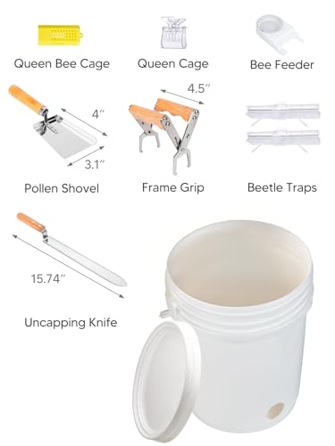 23 PCS Beekeeping Starter Kit, Beekeeping Supplies | Include Bee Veil Hat, Queen Bee Cage, 5 Gallon Honey Bucket, Honey Uncapping Tool for Beekeepers