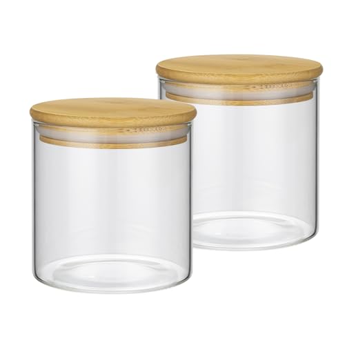 2PCS Small Glass Storage Jars with Airtight Lids,18 fl oz (550ml) Cute Clear Storage container with bamboo Lid,Glass Pantry Canister for Beans, Rice,Sugar,Cookie Coffee (N-Clear-2PCS-18FL OZ/550ML) - color: N-Clear-2PCS-18FL OZ/550ML