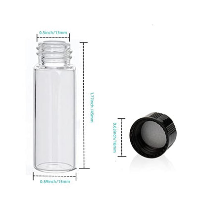 1 Dram Glass Sample Vial,4 ML Clear Borosilicate Glass Liquid Sampling Sample Glass Thread Bottles,15x45mm,13-425 Black Screw Caps with PE Liner, Pack of 100. - size: 4ML