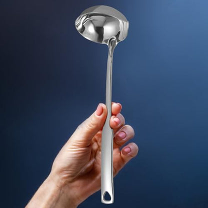 MAGICLULU Soup Ladle with Pouring Spout 12.00 Inch Long Handle Soup Spoon Deep Serving Spoon for Gravy Hot Pot Restaurant Kitchen Serving Utensil Hanging Hole