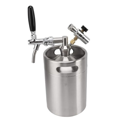 Portable Beer Growler, 5L Stainless Steel Mini Keg with Dispense Tap and Pressure Regulator for Homebrew Craft Beer, Draft Dispenser System for Home