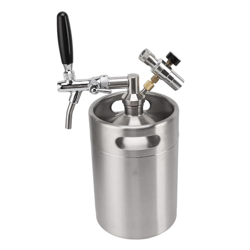 Portable Beer Growler, 5L Stainless Steel Mini Keg with Dispense Tap and Pressure Regulator for Homebrew Craft Beer, Draft Dispenser System for Home