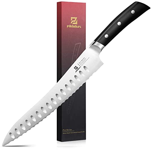 Piklohas Resharpenable Bread Knife for Homemade Bread, 10 Inch Serrated Sourdough Knife with Offset Handle, Innovative Wavy Edge for Clean Slices Crusty Bread, Bagels, Pineapple & Tomatoes, Gift Box - size: 10"