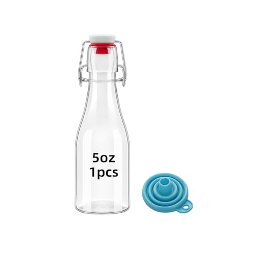 1Pc 5oz Clear Beer Bottles Flip Top Round Glass Bottles with Leak Proof Easy Caps, 150ML Vinegar Kombucha Bottle for Wedding Themed Baby Shower Christmas Gifts (5oz - 1 Pack) - size: 5oz - 1 Pack