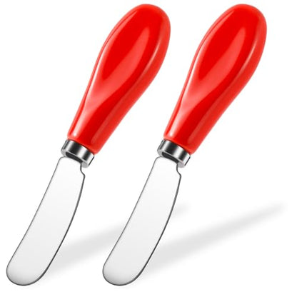 Stainless Steel Butter Spreader Knife 2 Pack with Handle for Kitchen Red | Dishwasher Safe, for Soft & Hard Cheese, Jam, Cold Butter - color: Red 2 Pack