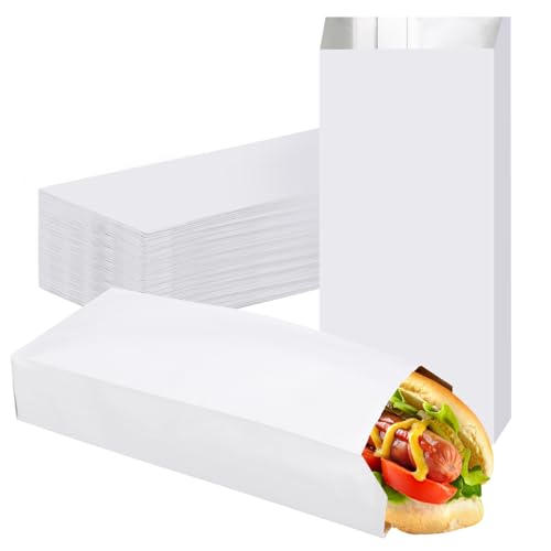 EUSOAR Aluminum Foil Hot Dog Bags, 100pcs 3.5"x9.5"x1.6" White Grease Resistant Bag Pouch, Disposable Food Storage Wrappers Foil Bags for Hot Food, Fast Food, Bakery Cookies, Snack - color: White, size: 3.5x9.5x1.6 Inch