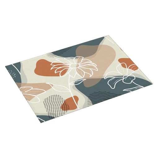 Boho Tropical Flowers Dish Drying Mat 18x24 Modern Art Kitchen Drying Mat for Counter Navy Blue Orange Abstract Geometric Absorbent Dish Pad Microfiber Dish Drainer Rack Mat - color: Boho Flowers Abstract Geometic