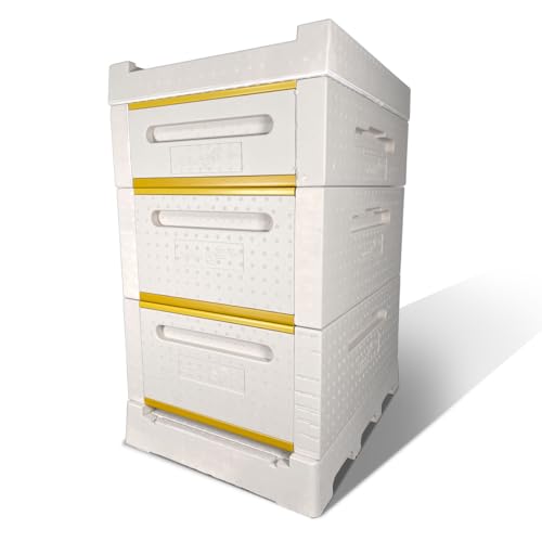 Polystyrene Beehive Kit – R8 Insulated Design, Includes 20 Deep & 10 Medium Frames with Wax-Coated Foundations, Durable & Efficient for Increased Honey Production