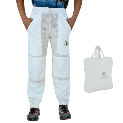 BeeProGear Sting-Proof Beekeeping Pants for Men & Women, Ventilated 3-Layer Mesh Pants with Tool Pockets & Carry Bag - color: White, size: Large