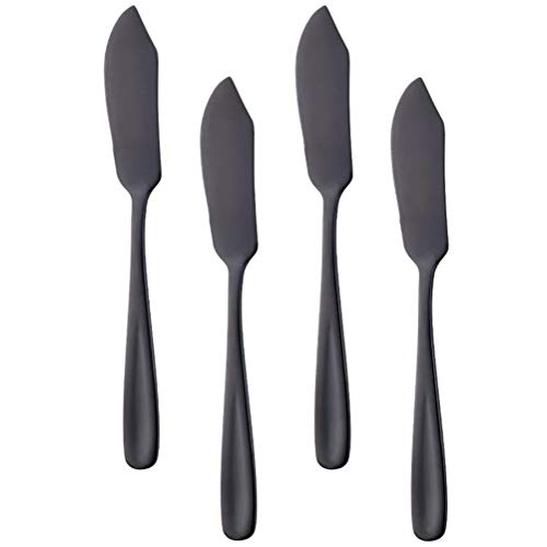 Stainless Steel 18/10 Cheese Desert Knives, Set of 4, Baikai Black Breakfast Butter Knife,Slicer Sandwich Spreader - color: Black