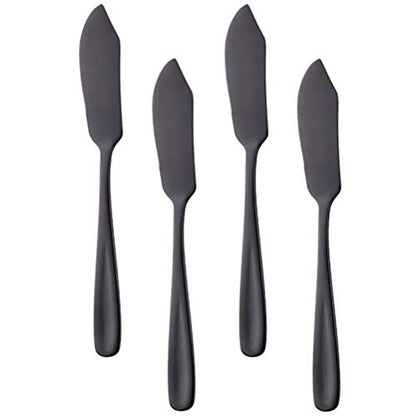 Stainless Steel 18/10 Cheese Desert Knives, Set of 4, Baikai Black Breakfast Butter Knife,Slicer Sandwich Spreader - color: Black