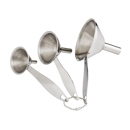 HIC Kitchen Condiment Funnels with Handles, Stainless Steel, Set of 3, 0.5-Ounces, 0.75-Ounces, and 2-Ounce Capacities - style: Set of 3, Condiment Funnels with handles