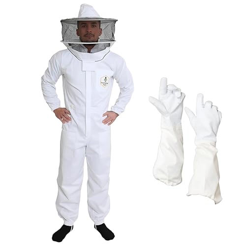 Professional Bee Suit for Men and Women, Beekeeping Suit with Bee Gloves, 100% Cotton Beekeeping Suits Outfit for Hobbyists, Backyard & Commercial Keepers - Medium - size: Medium