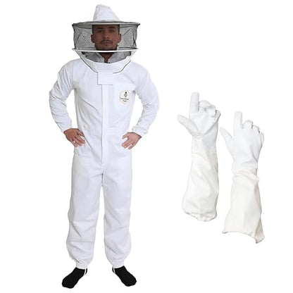 Professional Bee Suit for Men and Women, Beekeeping Suit with Bee gloves, 100% Cotton Beekeeping Suits Outfit for Hobbyists, Backyard & Commercial keepers - XL - size: X-Large