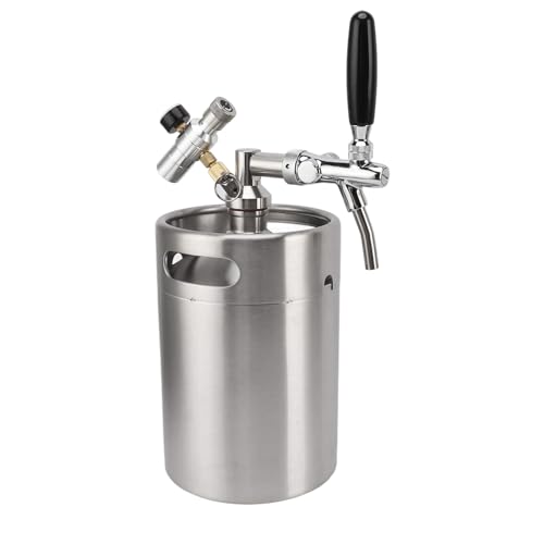Portable Beer Growler, 5L Stainless Steel Mini Keg with Dispense Tap and Pressure Regulator for Homebrew Craft Beer, Draft Dispenser System for Home