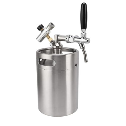 Portable Beer Growler, 5L Stainless Steel Mini Keg with Dispense Tap and Pressure Regulator for Homebrew Craft Beer, Draft Dispenser System for Home