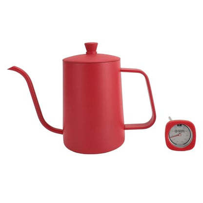 Pour Over Coffee Kettle, Gooseneck Stainless Steel Kettle, 600ml Precision Pouring Pot with Thermometer, Red Teapot for Home Brewing Coffee Tea
