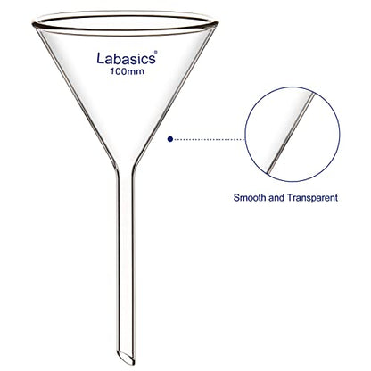 Labasics 2-Pack Glass Heavy Wall Funnel Borosilicate Glass Funnel, Short Stem 100 mm Diameter, 100 mm Stem Length - size: 100 mm Diameter and 100 mm Stem