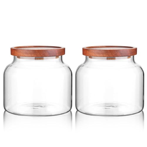 Labina Glass Storage Container Airtight Food Jars Kitchen Canister with Wood Lids, 47 Oz Wide Mouth Pantry Organization Glass Jar for Flour, Sugar, Cookie, Spagetti, Nuts and Candy (2 Pack) - size: B2: 47 Oz 2 pcs