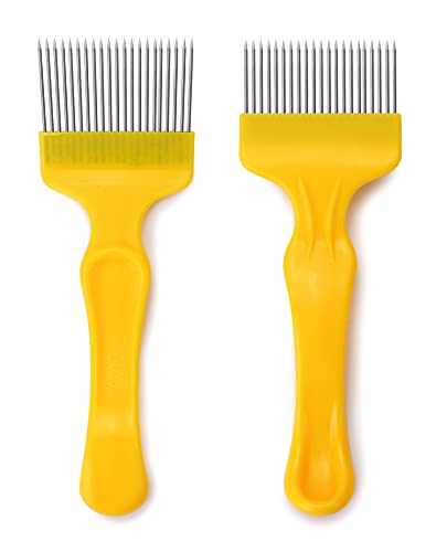 QWORK Stainless Steel Bee Keeping Uncapping Fork, 3Pcs 21-Tooth Tines Bee Honey Uncapping Fork Hive Heekeeping Tools Sturdy Beekeeping Equipment Opening Fork