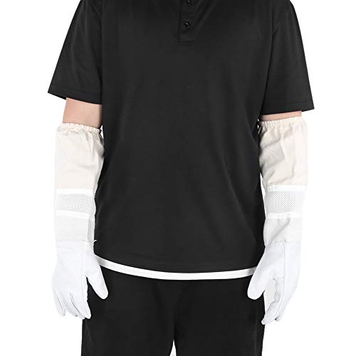 Anti Sting Breathable Bee Gloves, Long Sleeves Goatskin Canvas Gloves with Mesh Structure for Beekeeping Protection (XL)