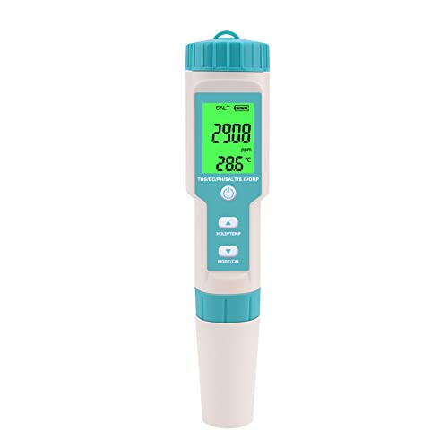 7 in 1 PH Meter Gomass 0.01 High Accuracy ph Tester Digital for Water TDS/EC/Salinity/Temp/ORP/S. G/PH Pen Tester Drinking Water, Hydroponics, Plants, Aquarium and Pool - color: Light blue