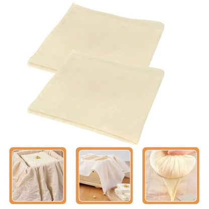 SECFOU Reusable Cheesecloth Food Strainer Cloth for Cheese Making and Tofu 60×60cm Cotton Filter Cloth with Hemmed Edges, 2pcs Set for Kitchen Straining and Draining