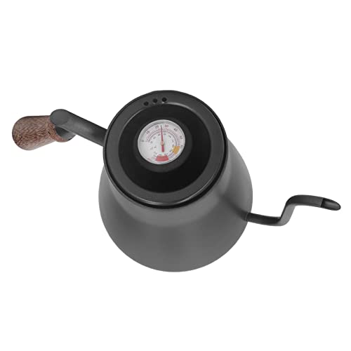 850ml Gooseneck Coffee Kettle with Thermometer, Stainless Steel Pour Over Pot with Wood Handle, Non Slip Bottom, and for Coffee Brewing