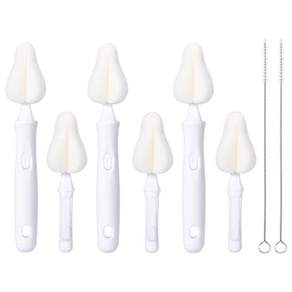 Carebabymore 8 Pcs Sponge Nipple Bottle Brushes, Baby Bottle Brush with 3 Pcs Nipple Cleaner, 3 Pcs Replacement Heads and 2 Pcs Straw Brushes, White