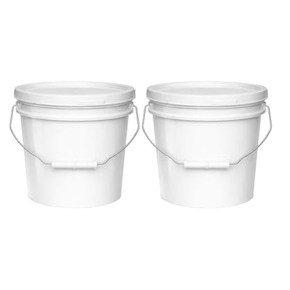MKS Plastics 2-Gallon Bucket with Airtight Lid – Made in USA, Food Grade BPA Free Plastic, Heavy Duty Multi-Use, Metal Handle with Grip, Stackable Storage – White, 2 Pack - color: 2 Gallon - White, size: 2