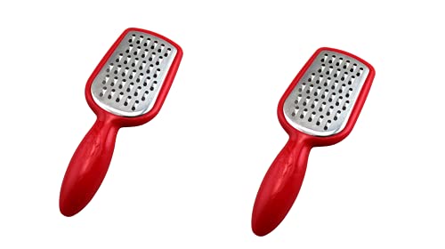 2 Pcs. Stainless Steel Mini Grater Cheese Garlic Nutmeg Chocolate 5" BPA Free - color: Red