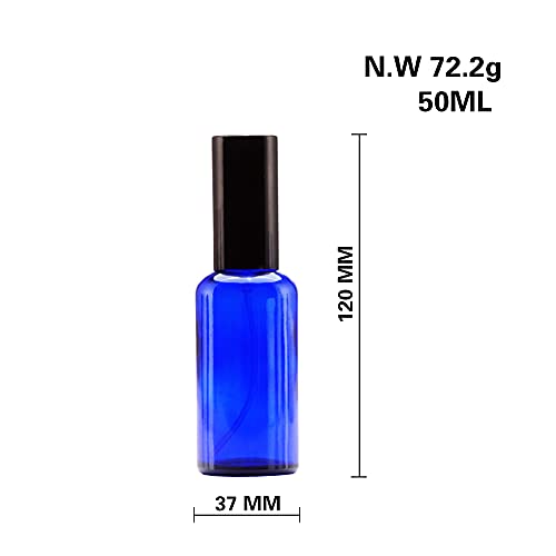 YIZHAO Blue Glass Spray Bottles 2oz, with Small Fine Mist Spray, Metal Cap, Refillable for Essential Oil,Travel,Cleaning,Perfume,Aromatherapy,Makeup – 12 Pcs - color: Blue, size: 50ml-12