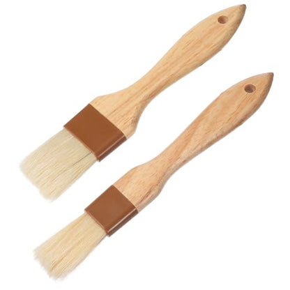 2PCS Pastry Brushs for Baking, Basting Brush for Cookings Natural Boar Bristle Butter Brush for Cooking-Wooden Handle Non-Shedding Food Grade Cooking Brushs for Butter, Oil Baking (0.9 Inch,1.1 Inch)