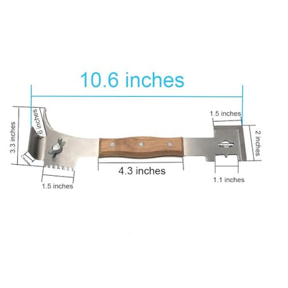 AukBeeFun Multipurpose Steel Hive Tools with Wooden Handle and 7 Functions Beekeeping Hive Scraper Tool Professional Beekeeping Equipment